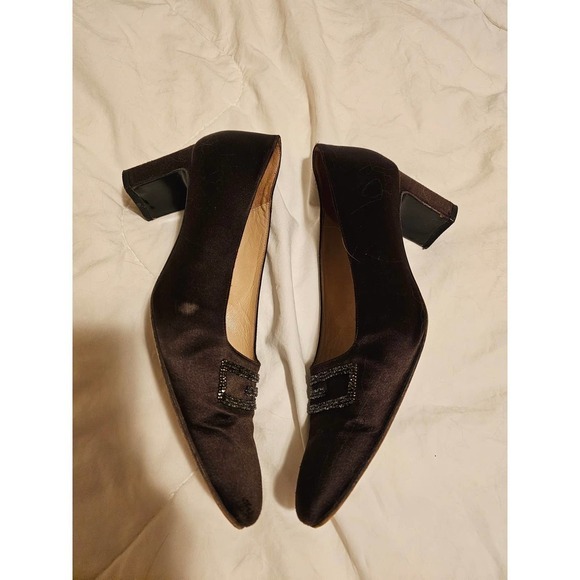 Gucci Vintage Heels brown Satin w Beads accents 8.5B. Made in Italy. - Picture 4 of 14
